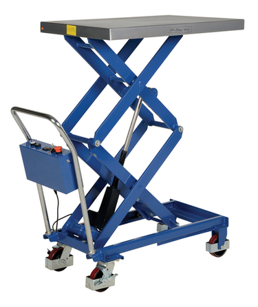 Steel Linear Elevating Double Scissor Cart 23-5/8 In. x 35-1/2 In. 400 Lb. Capacity Blue/Silver